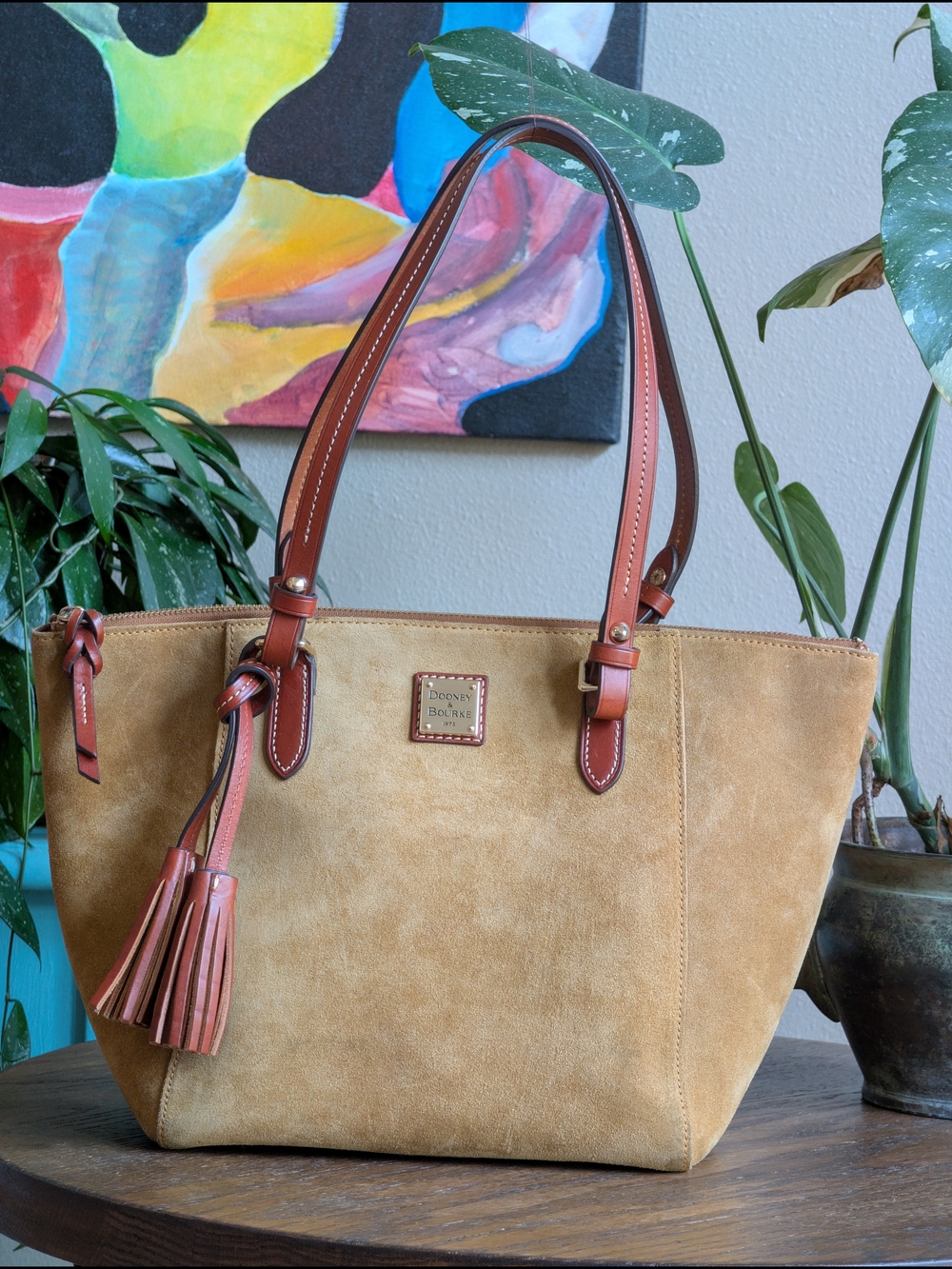 Dooney & Bourke Maxine Chamois Yellow Suede Tote Bag - Picture 1 of 14
